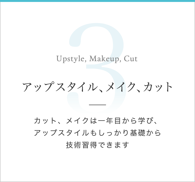 アップスタイル、メイク、カット